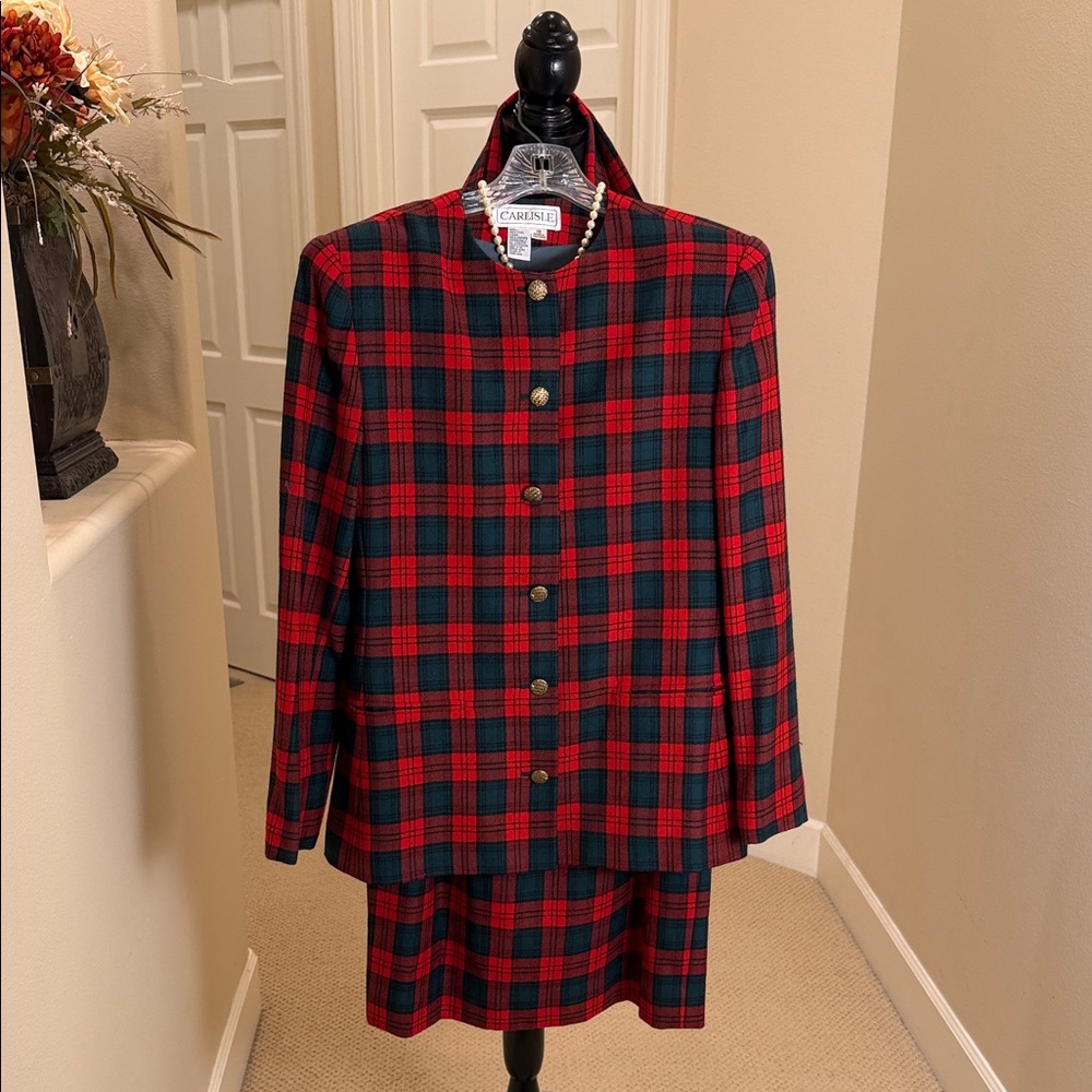 Vintage Carlisle Red and Black Plaid Wool Suit